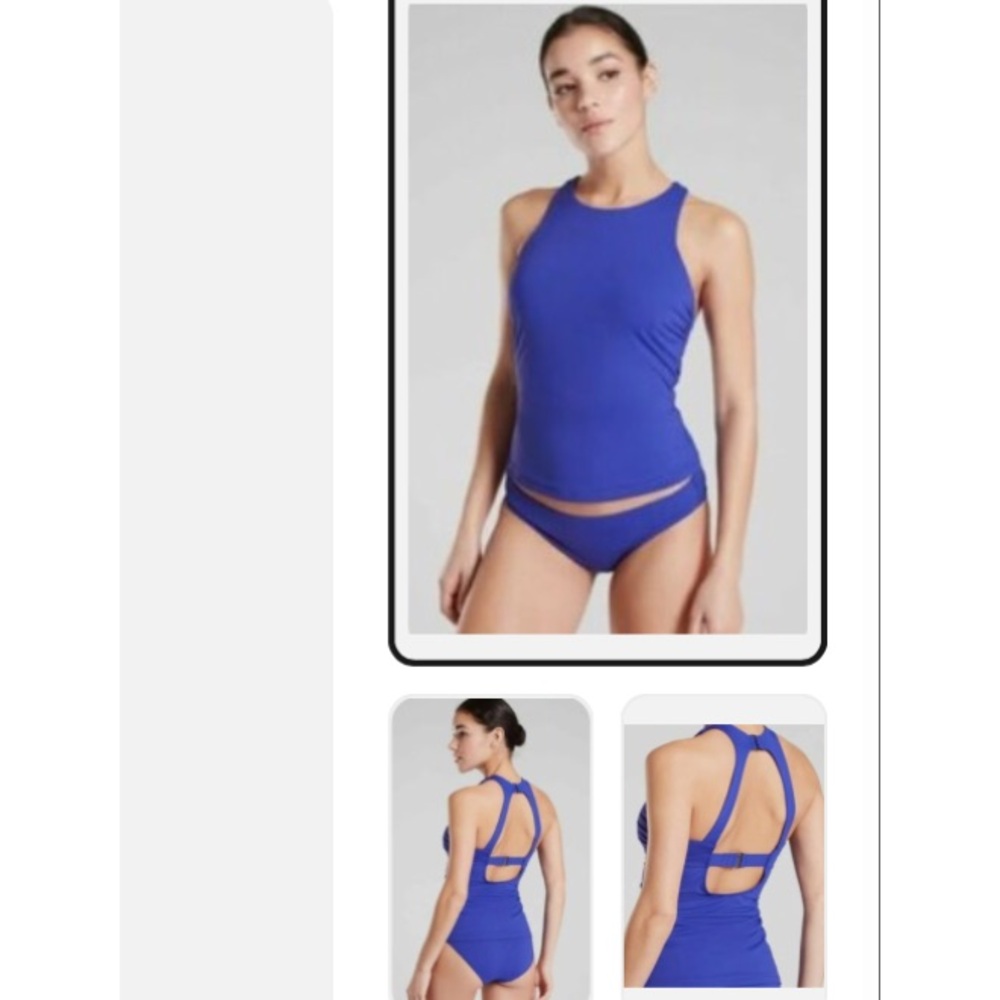 Athleta High Neck Maldives Tankini Swimsuit Top Yacht Blue #405829 sz 36B/C